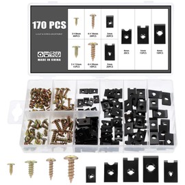 Knpwer 170 Pcs U-Clip and Screw Kit,Auto Car U Clips,U Clips Nuts Assortment Automotive Interior Trim Fasteners with 304 Stainless Steel Screws,Black