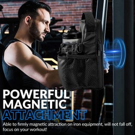 WOTOW Magnetic Gym Bag - Magnetic Gym Water Bottle Holder Bag with Multiple Pockets and Adjustable Shoulder Strap, Gym Accessories Organizer for Men and Women Gym Hiking Sports Travel (Black)