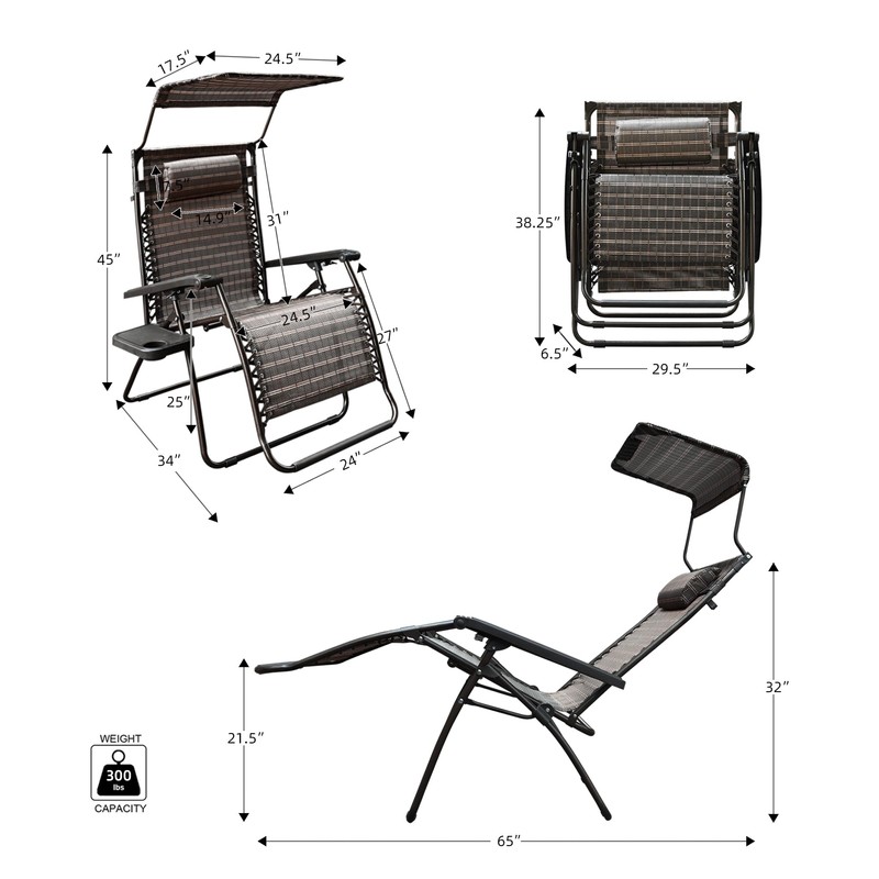 Oversized Zero Gravity Chair with Sunshade and Drink Tray -