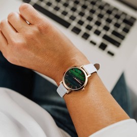 BISONSTRAP Leather Watch Straps, Soft Replacement Bands with Polished Buckle,14mm, White with Rose Gold Buckle