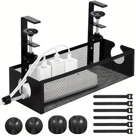 Bandeja de Gestión de Cables, Debajo de Escritorio Organizador de Cables con Soporte Ajustable, Organizador de Cables Escritorio Montados con Abrazadera para Oficina, Hogar, Cocina y Computadora, 34CM