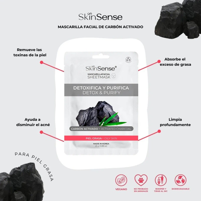 🔥 Skin sense mascarilla facial coreana de tela carbón activado