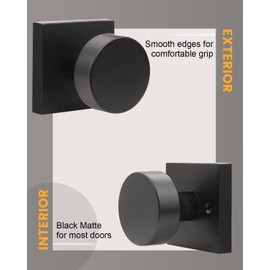 Matte Black Privacy Door Knob, Interior Heavy Duty Door Handles with Lock,3 Pack Keyless Door Lock for Bedroom, Bathroom