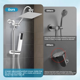 Hibbent Shower Slide Bar with Handheld Shower Head Holder, Stainless Steel Shower Arm Extension Sliding Bar, Height & Angle Adjustment Showerhead Holder, Chrome