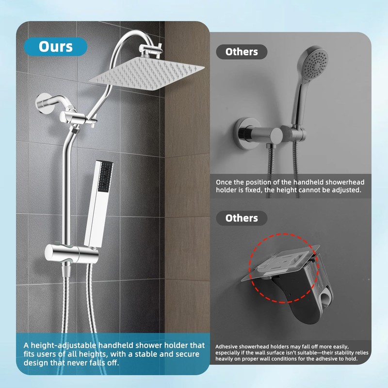 Hibbent Shower Slide Bar with Handheld Shower Head Holder, Stainless