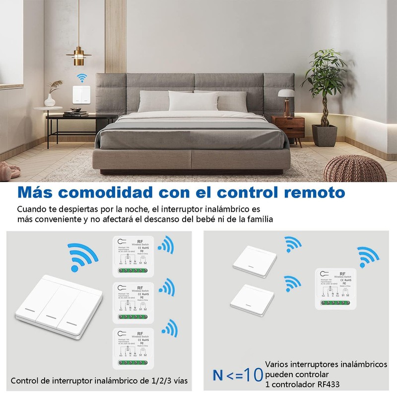 Interruptor Remoto Inalámbrico para Pared, sin necesidad de cableado, Compatible