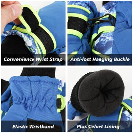 QKURT Winter Windproof Snow Gloves, Heat Insulating Gloves Girls Boys Cold Weather Gloves Ski Gloves for 5 - 8 Years Old Children Sledging Snowboard Skating Cycling Running
