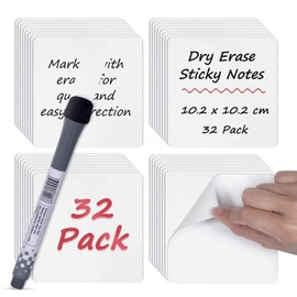 Dry Erase Sticky Notes, 4" X 4", 32-Pack Reusable Whiteboard Stickers, Removable Post It Notes, Suitable for All Surfaces