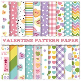 Whaline 40 Sheets Valentine Pattern Paper Conversation Heart Candy Scrapbook Specialty Paper Double Sided Decorative Craft Paper For DIY Card Making Photo Album Journal Decor, 6 x 6 Inch