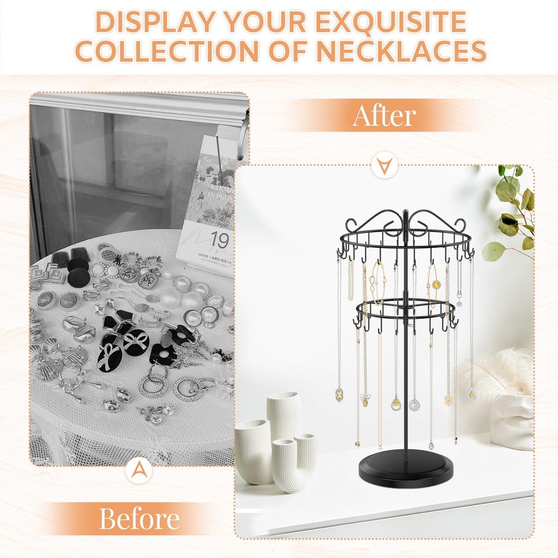 iDavosic.ly 2 Tier Rotating Necklace Holder Stand with 42 Hooks,