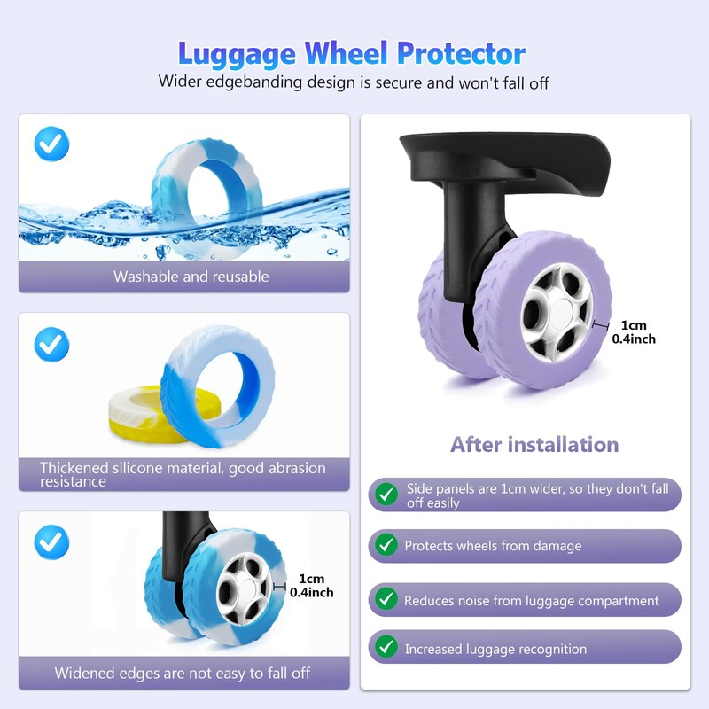 UMUST 8Pcs Luggage Wheel Covers,Silicone Suitcase Cover for 2-2.4'' Spinner