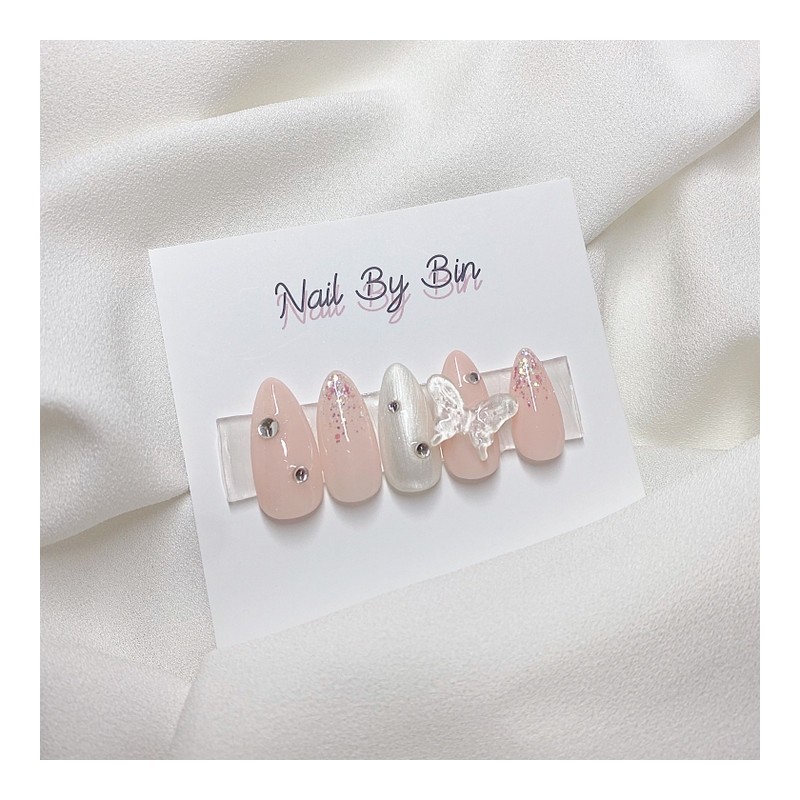 [Handmade Nail Tips] Butterfly Pearl Nails - Short Ballerina /