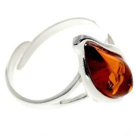 SilverAmber Jewellery UK - 925 Sterling Silver & Genuine Baltic Amber Modern Ring - GL730A