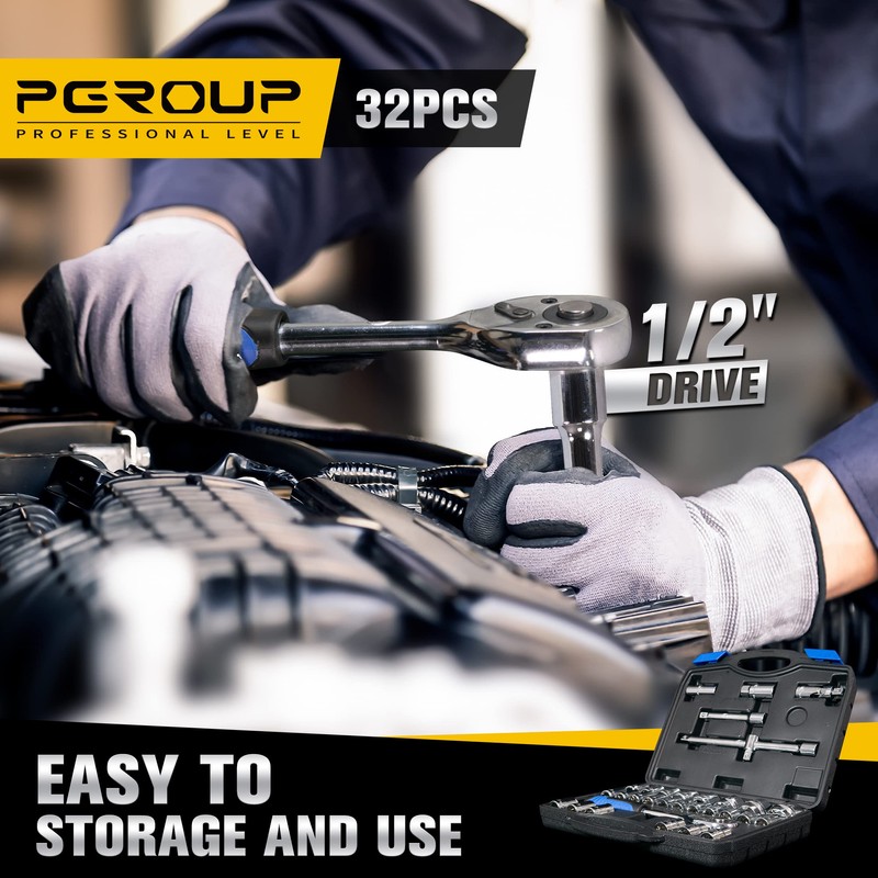 pgroup 1/2 inch Drive 8mm-32mm Metric socket set, 32-piece Mechanic