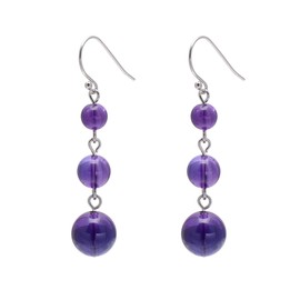 Joseph Brothers Handmade Graduated Amethyst Round Beads Crystal Earrings for Women