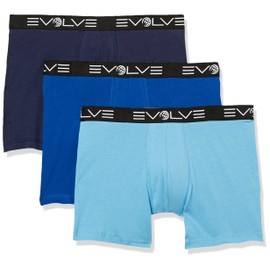 Evolve Men's Cotton Stretch 3 Pack 6'' Boxer Brief, Varsity Navy/Surf The Web/Alaskan Blue, X-Large