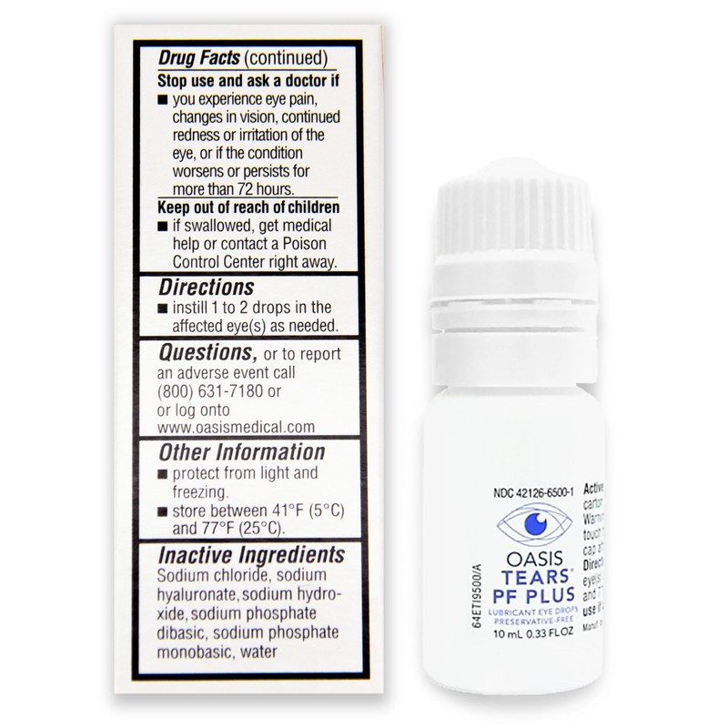 Oasis Tears OT6500 PF Plus Preservative-Free Lubricant Eye Drops Dry