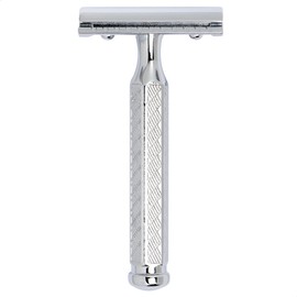 MERKUR Safety Razor 42C, Classic with Hexagonal Handle, Gloss Chrome, Three-Piece Razor with Straight Cut, Closed Comb, Ideal for Wet Shaving, Brass Handle, Made in Germany