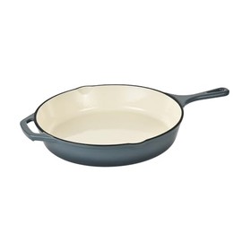 Hamilton Beach Enameled Cast Iron Fry Pan 12-Inch Slate, Cream Enamel Coating, Skillet Pan For Stove top and Oven, Even Heat Distribution, Durable
