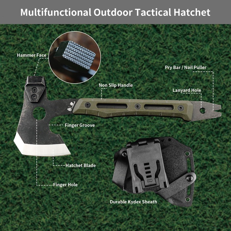 HX Outdoors Multifunctional Splitting Axe, Full Tang Survival Camping Tactical