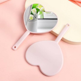 Cute Heart Shaped Handheld Mirror for Travel (4.65"x3.15'') - Small Heart Hand Mirror with Handle, Pink Handle Mirror with Hanging Hole,Mini Vanity Mirror Cosmetic Mirror for Women Kids Gift