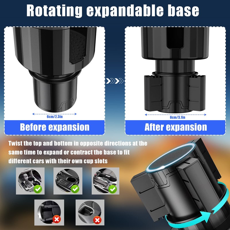 Car Cup Holder Expander Cup Holder Adapter with Adjustable Base