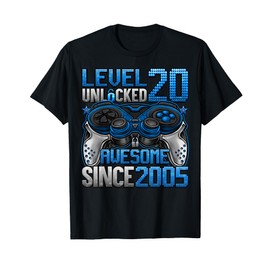 Level 20 Unlocked 20 Year Old Gifts Boys 20th Birthday Boy T-Shirt