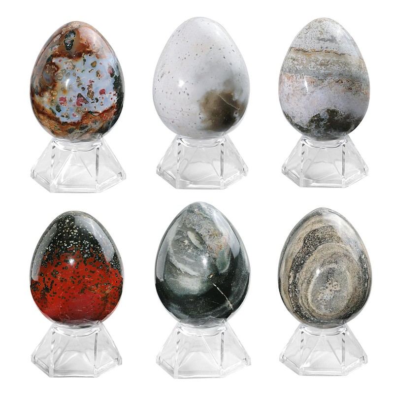 Nupuyai Ocean Jasper Crystal Egg with Acrylic Stand, Polished Stone