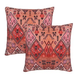 Mahito Set of 2 Throw Pillow Cover Boho Farmhouse Oriental Traditional Moroccan Style Throw Pillow Case Soft Velvet Decorative Home Decor Living Room Cushion Case for Bed Couch Car 18x18 Inch