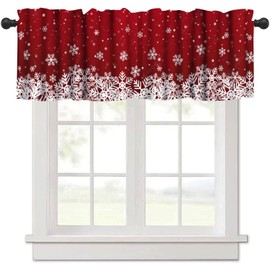 Burgundy Red Christmas Snowflakes Kitchen Curtains Valance, Red Merry Xmas Holiday Window Treatment Valances for Kitchen Living Room Café Décor 54'x18', 1 Panel