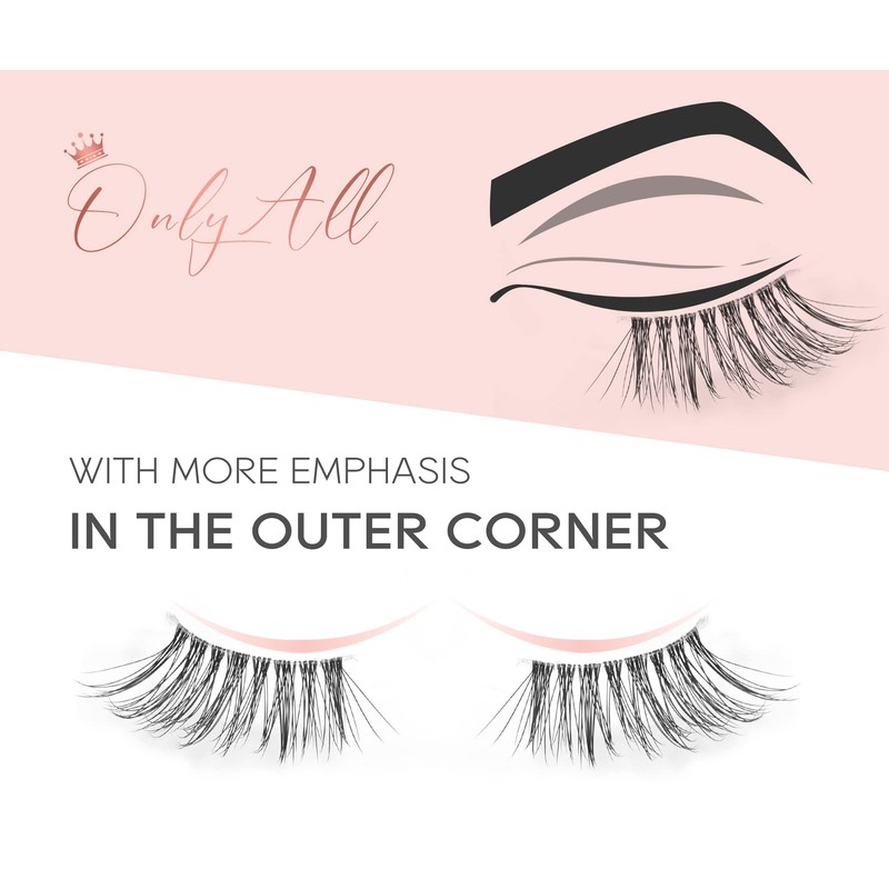 Onlyall False Eyelashes, Half Eyelashes, Natural Look, Thin Eyelashes, Transparent