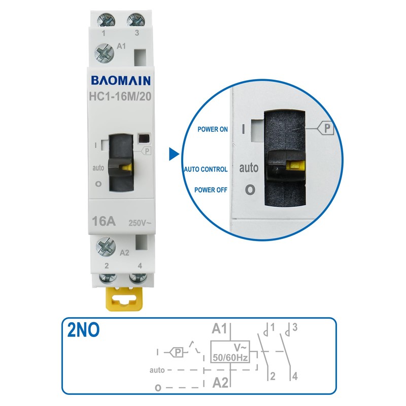 Baomain 220V AC 2-Pole Contactor, 16A 2NO Normally Open, DIN