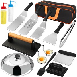 Griddle Accessories Kit, 16pcs Flat Top Grill Griddle Tools Set for Blackstone and Camp Chef, Professional Grill Spatula Set with Basting Cover, Spatula, Scraper, Tongs for Outdoor BBQ and Camping
