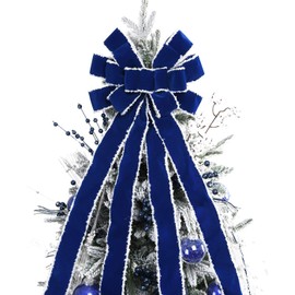 Christmas Checked Tree Topper,48x13 Inches Large Toppers Bow ,Black and White Plaid Buffalo Decorative Bows for Christmas Decoration (Black and White)