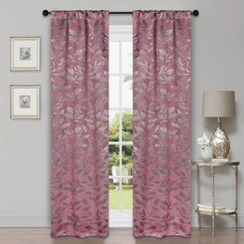 Superior Blackout Curtains, Room Darkening Window Accent for Bedroom, Sun Blocking, Thermal, Modern Bohemian Curtains, Leaves Collection, Set of 2 Panels, Rod Pocket - 26 in x 84 in, Blush