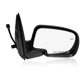 PM Auto Right Passenger Side Power Heated Puddle Lamp Foldaway View Mirror Chrome/Convex+Warning Paintedblack 8H6P with Turn Signal Light Replacement For 2001 2002 GMC Sierra 1500 HD