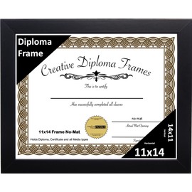 Creative Picture Frames 11x14 Diploma Frame Exact - No Mat, Manhattan Black Wall Frame, Display Photo or Art with intalled wall hanger