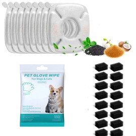 Cat Water Fountain Filter, Classic 8 Pack Replacement Filters & 16 Pack Replacement Pre-Filter Sponges +6pcs Glove for 67oz, 95oz, 135oz Automatic Pet Fountain Dog Water Dispenser (8pack+6 Glove)