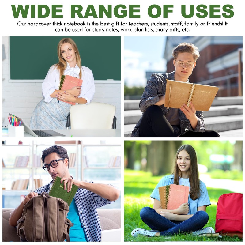 Resurhang 3 PCS Thick Spiral Journal Notebook with Labels, 328