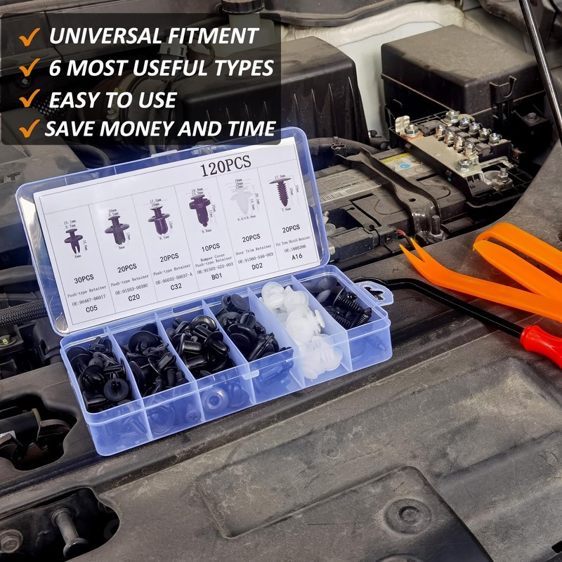 125-Piece Universal Car Fastener Kit - Push Retainer Clips Set