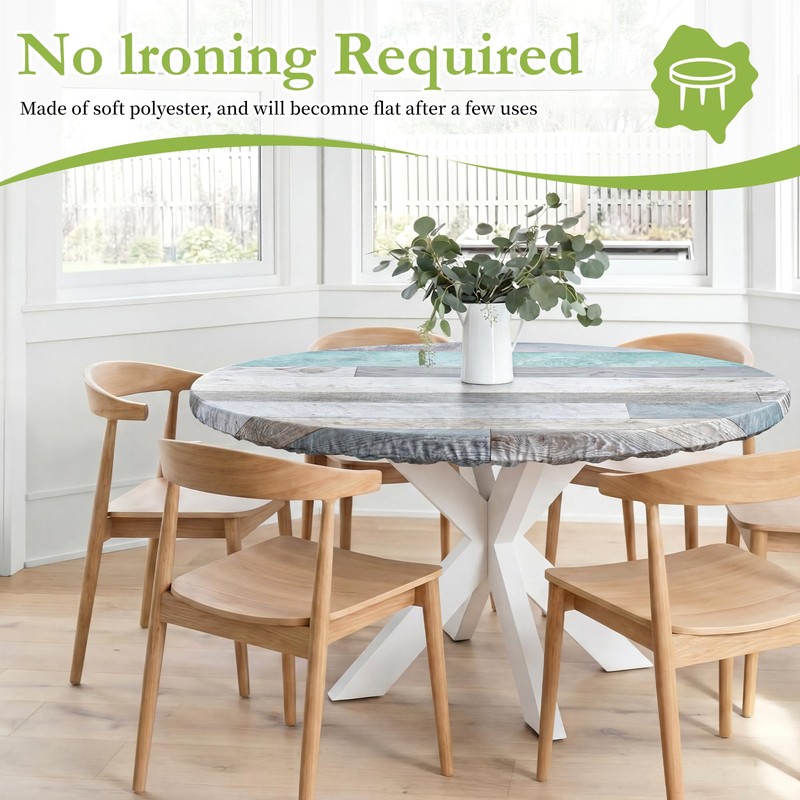 FIVZHH Farmhouse Round Fitted Table Cover with Elastic Waterproof Vinyl