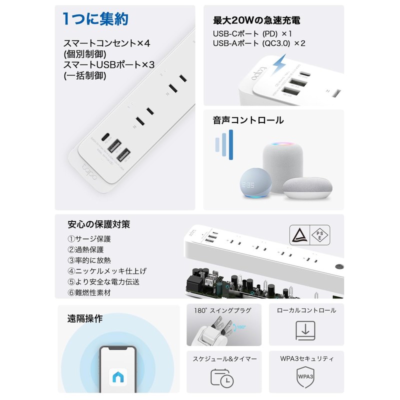 TP-Link Tapo Smart Wi-Fi Power Strip 1 USB-C 2 USB-A