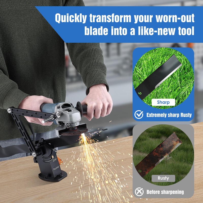 Lawn Mower Blade Sharpener, 15°-45° Adjustable Frame with Ball Bearing