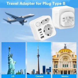 USA Adaptor Socket Adapter USA Germany Plug Travel Adapter USA Travel Adapter Thailand Adapter USA with 2USB 2USB C (3.4A), Type B for USA Canada Thailand Mexico Wall