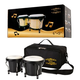 Glory Bongo Drums 4” and 5” Wood Percussion Instrument Bongos with bag and tuning Key,Black