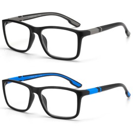 Missfive 2 Pack Mens Lightweight Reading Glasses Blue Light Blocking, Enhanced TR90 Frame Anti-Slip Arms Computer Readers, UV Protection/Eyestrain Relief Lenses Eyeglasses(+2.5)