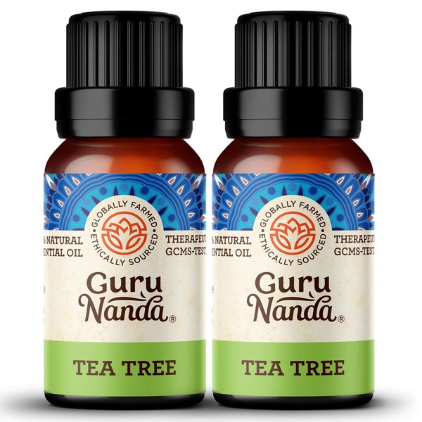 GuruNanda Tea Tree Essential Oil (2x0.5 Fl Oz) - 100% Pure, Undiluted Aromatherapy Oil for Diffusers, Massage, DIY Recipes, Helps in Skin & Hair Care
