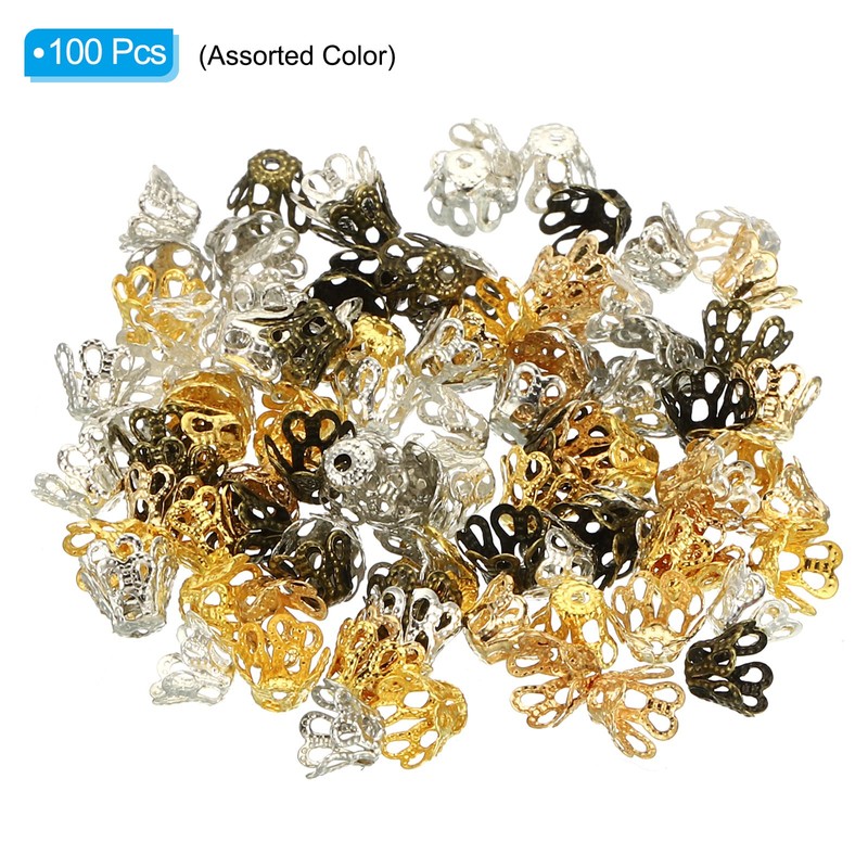 PATIKIL 100pcs 6x5mm Hollow Metal Flower Bead Caps Flower Cap