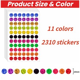 2310 pcs Laser Colored Dot Stickers - 11 Vibrant Colors Round Labels (10 mm),Quality for Pricing, Organization and Classroom use, Ideal for Teachers, Retail and Craft Projects!