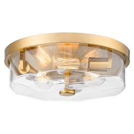 Luminzone Gold Flush Mount Ceiling Light, 3-Light Hallway Light Fixtures, Modern Farmhouse Farmhouse Ceiling Light Clear Glass Brushed Gold Finish for Kitchen Porch Entryway
